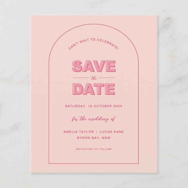 BUDGET Pink Arch Moderner, fett Save the Date Flyer (Vorne)