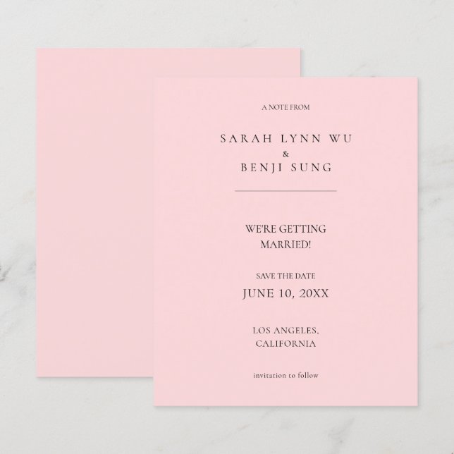 Budget Pink B Minimalistisch Mod 2V2 Save the Date (Vorne/Hinten)