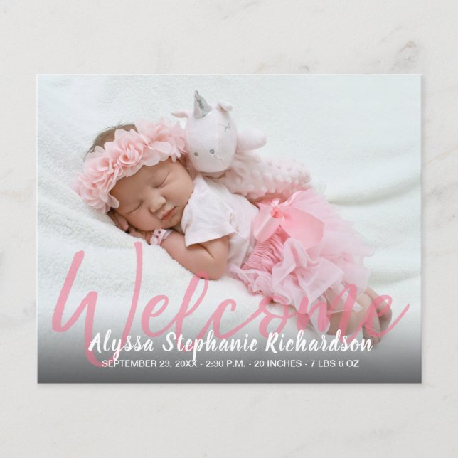 Budget Pink Begrüßung Multi Foto Baby Ankündigung (Vorderseite)