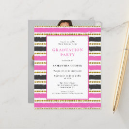 Budget Pink Black Stripe Abschluss Einladung