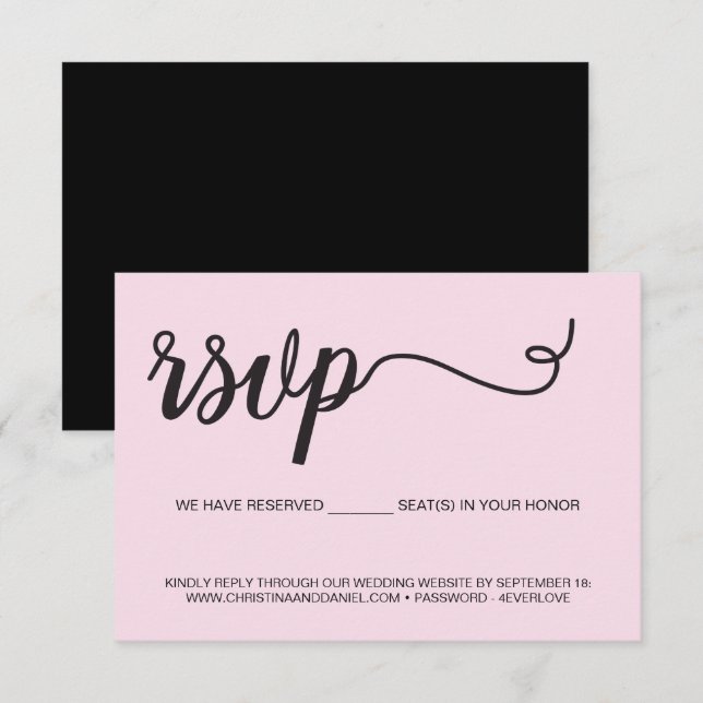 Budget Pink Black Wedding Website Sitze reserviert RSVP Karte (Vorne/Hinten)