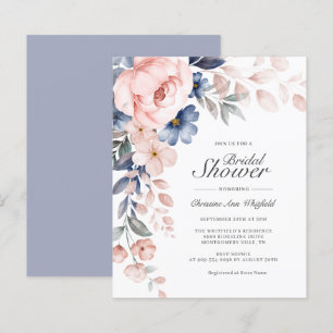 Budget Pink Blue Flowers Brautdusche Einladung