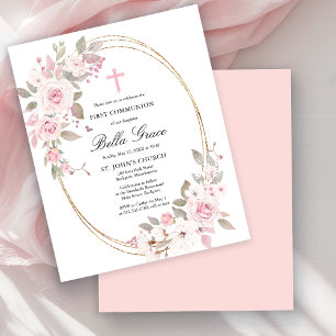Budget-Pink-Blumen-Erstkommunion-Einladung