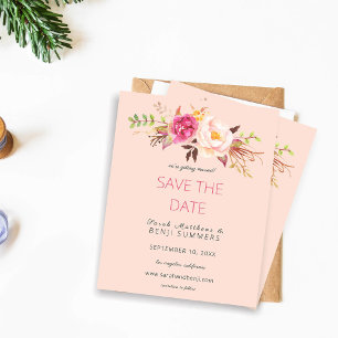 Budget Pink Blush Floral Save the Date - Rosa