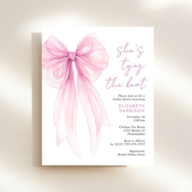 Budget Pink Bow Watercolor Brautparty Einladen (Von Creator hochgeladen)