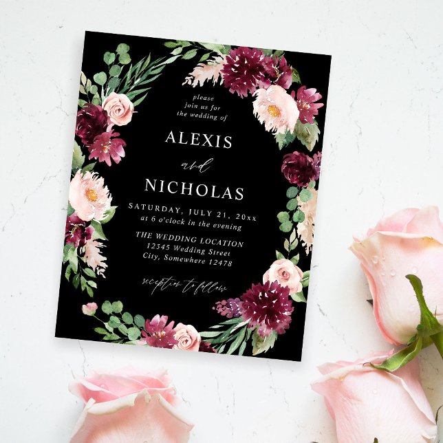 Budget Pink & Burgund Floral 7 Wedding - Schwarz Flyer (Von Creator hochgeladen)