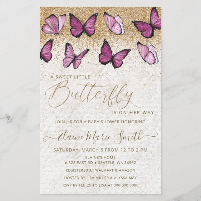 Budget Pink Butterfly Baby Dusche Einladung (Vorderseite)