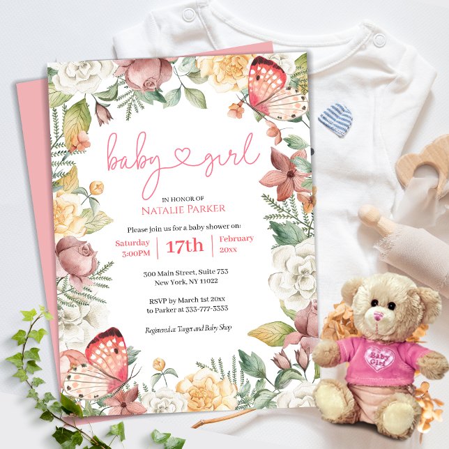 Budget Pink Butterfly Floral Girl Babydusche (Von Creator hochgeladen)