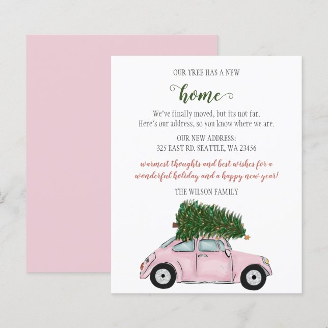 Budget Pink Christmas Tree Car Moteur Carte de vac (Devant / Derrière)