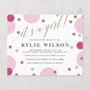 Budget Pink Confetti Girl Baby Dusche Einladung
