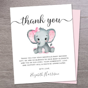 Budget Pink Elephant Baby Dusche Danke Karte