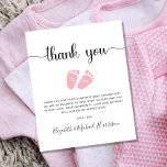 Budget Pink Feet Baby Girl Dusche Danke Karte<br><div class="desc">Vielen Dank,  dass Ihr Baby die Gäste mit dieser preisgünstigen niedlich Dankeschön-Karte mit "danke" in einem stilvollen Drehbuch mit Swashes und einer rosa Aquarellfarbe von Babyfüßen duscht. Unterhalb können Sie einfach Ihre Danksagung personalisieren oder für eine handgeschriebene Notiz leer verlassen werden.</div>