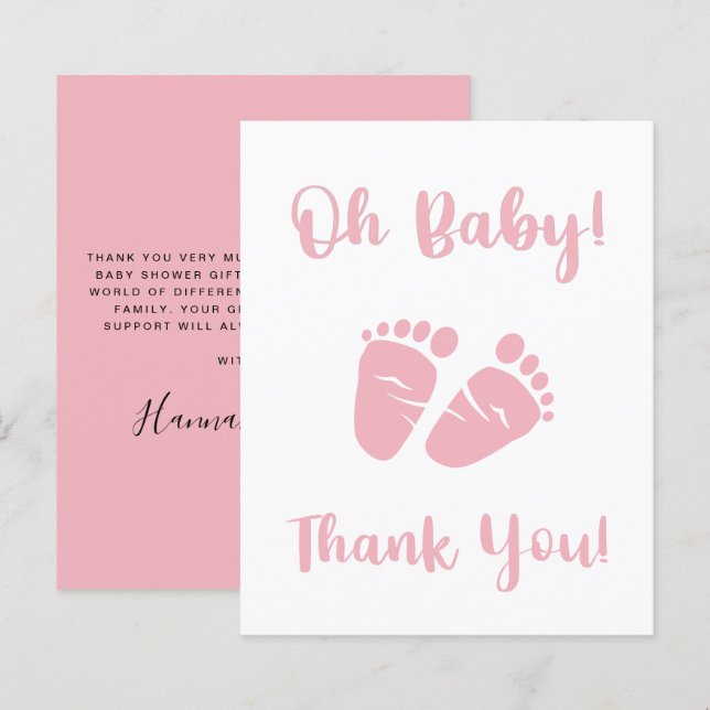 Budget Pink Feet Baby Girl Dusche Danke Karte (Vorne/Hinten)