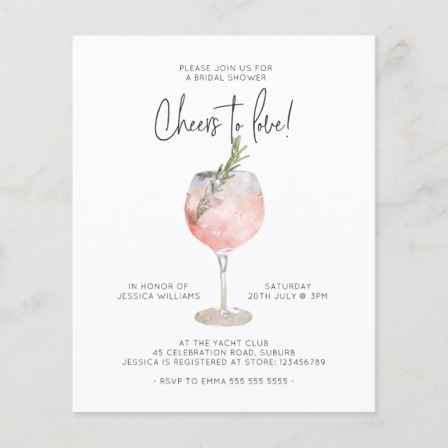 Budget Pink Feiern Liebe Brautparty Einladung Flyer (Vorne)