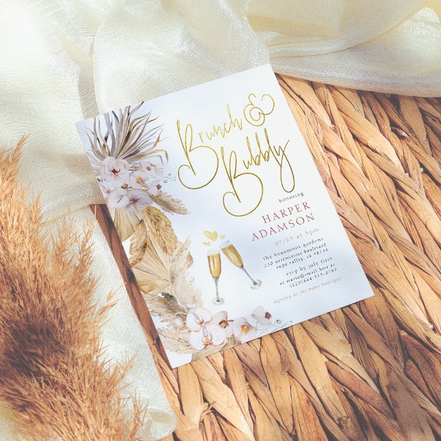 Budget Pink Floral Boho Pampas Grass Brunch Bubbly (Von Creator hochgeladen)