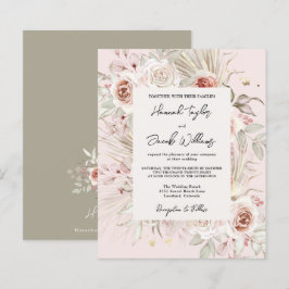 Budget PInk Floral Boho Rustic Wedding Einladung