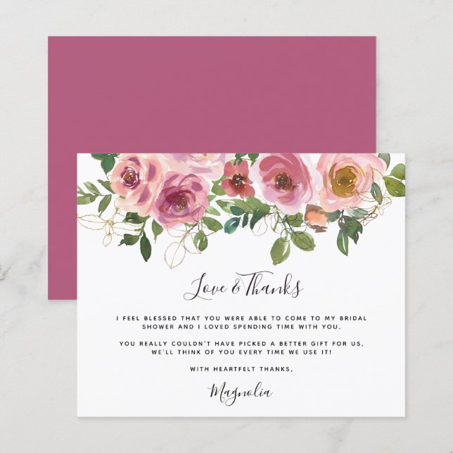 Budget Pink Floral Brautparty Danke Karte (Vorne/Hinten)