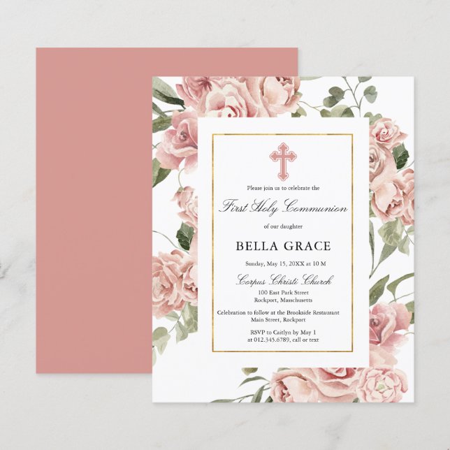 Budget Pink Floral First Heilige Kommune Einladung (Vorne/Hinten)