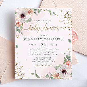Budget Pink Floral Girl Kinderdusche Einladung