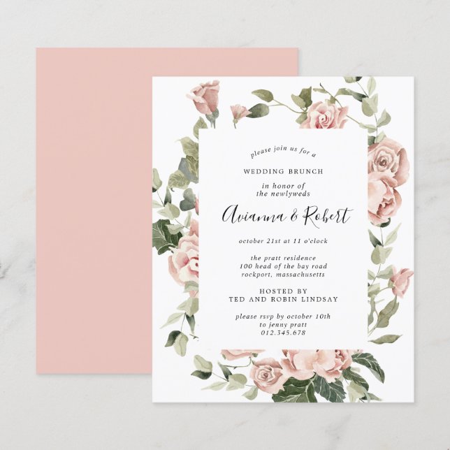 Budget Pink Floral Post Hochzeit Einladung (Vorne/Hinten)