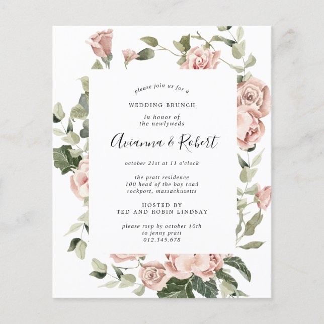 Budget Pink Floral Post Hochzeit Einladung Flyer (Vorne)