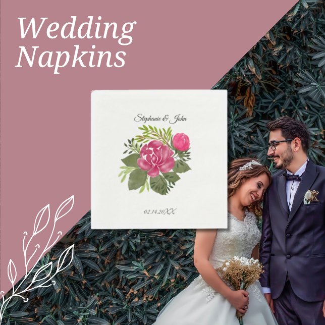 Budget Pink Floral Wedding Serviette (Floral Wedding Napkins)