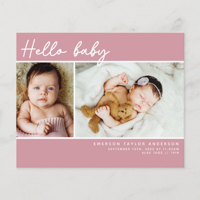 Budget Pink Foto Baby Danke Karte (Vorderseite)