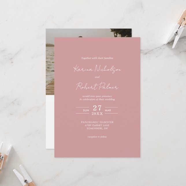 Budget Pink Foto QR Code UAWG Wedding Einladung (Vorderseite/Rückseite Beispiel)