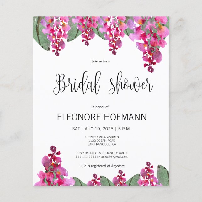 Budget Pink Fuchsia Wisteria Brautparty Karte (Vorderseite)