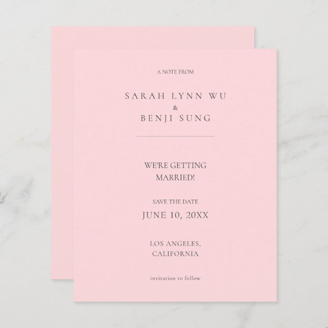 Budget Pink G Minimalistisch Mod 2V2 Save the Date (Vorne/Hinten)