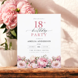 Budget Pink Garden Floral 18. Geburtstag Einladung Flyer