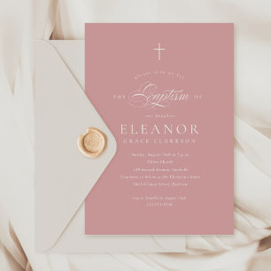 Budget Pink Girl Elegant Cross Kalligraphie Taufe Einladung