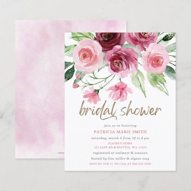 Budget Pink Gold Burgund Blumengestein Brautparty (Vorne/Hinten)