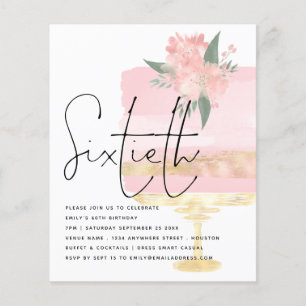 Budget Pink Gold Geburtstagskuchen 60. Party Einla Flyer