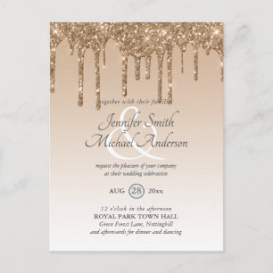 Budget Pink Gold Glitzer Dripping WEDING INVITE Postkarte