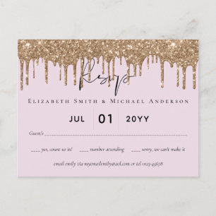 BUDGET Pink Gold Glitzer Hochzeit RSVP Postkarte