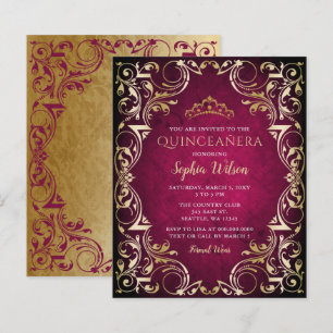 Budget Pink Gold Tiara Quinceañera Einladung