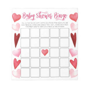 Budget Pink Hearts Baby Shower Bingo Spiel Notizblock