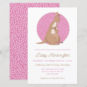 Budget Pink Kangaroo Baby Girl Dusche Einladung