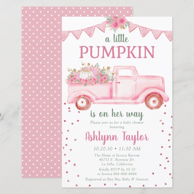 Budget Pink Little Pumpkin Baby Dusche Einladung (Vorne/Hinten)