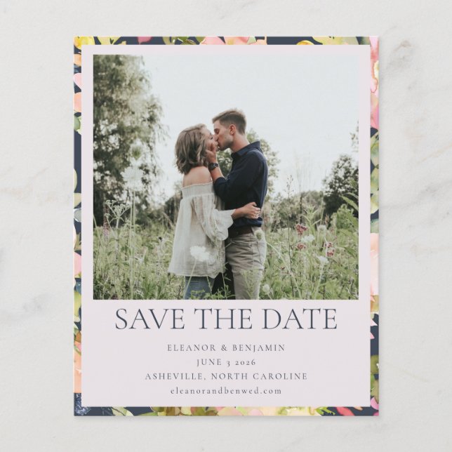 Budget Pink Navy Floral Photo Enregistrer La Carte (Devant)