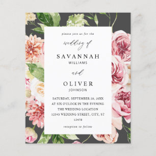 Budget Pink & Peach Floral & Grüne Hochzeit Grau Flyer