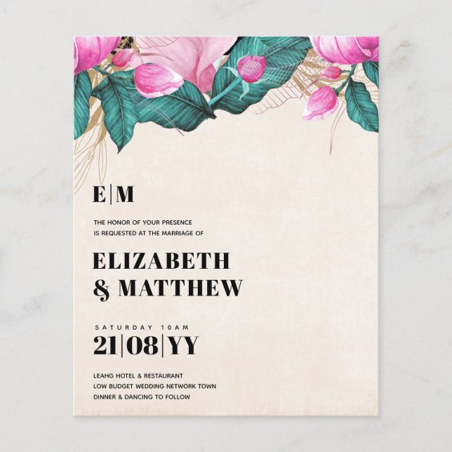 Budget Pink Peonies Wedding All-in-1 Flyer (Vorne)