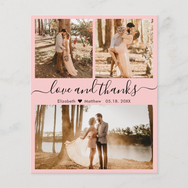 Budget Pink Photo Collage Mariage Carte de remerci (Devant)