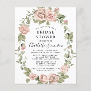 Budget-Pink-Rosen-Blumen-Hochzeitsdusche-Einladung Flyer