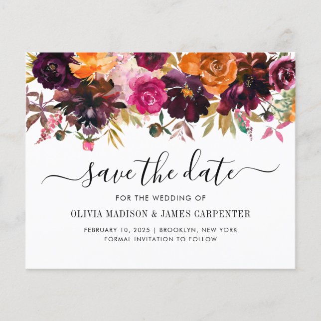 Budget Pink Terracotta Mauve Floral Save the Date (Vorderseite)