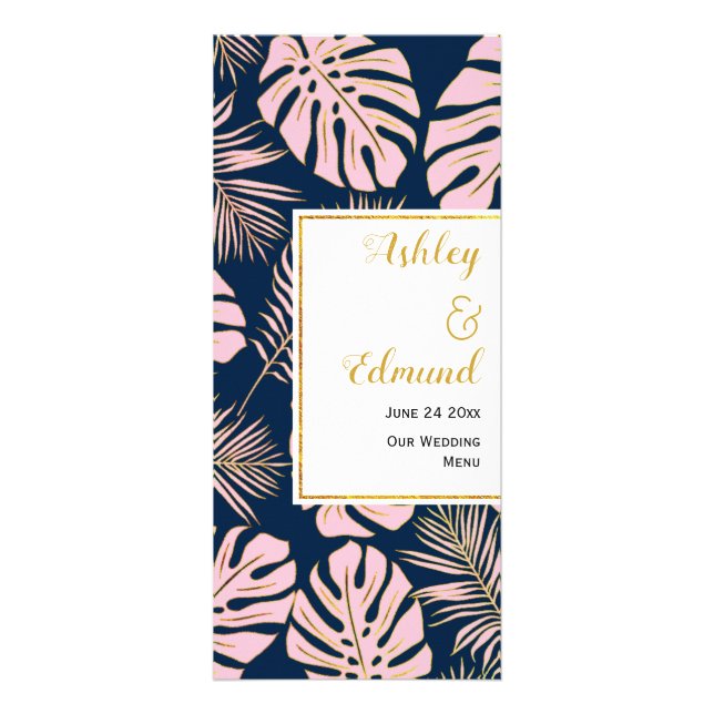 BUDGET Pink tropical, bleu marine carte de menu ma (Devant)
