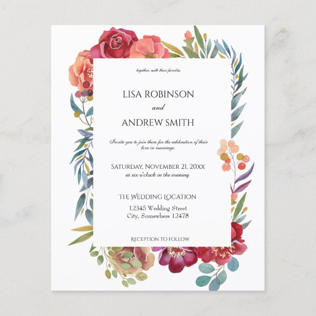 Budget Pink Tropical Floral White V1 Hochzeitsstif Flyer (Vorne)