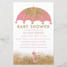 Budget Pink Umbrella Girl Baby Dusche Einladung