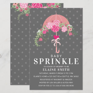 Budget Pink Umbrella Girl Baby Dusche Einladung